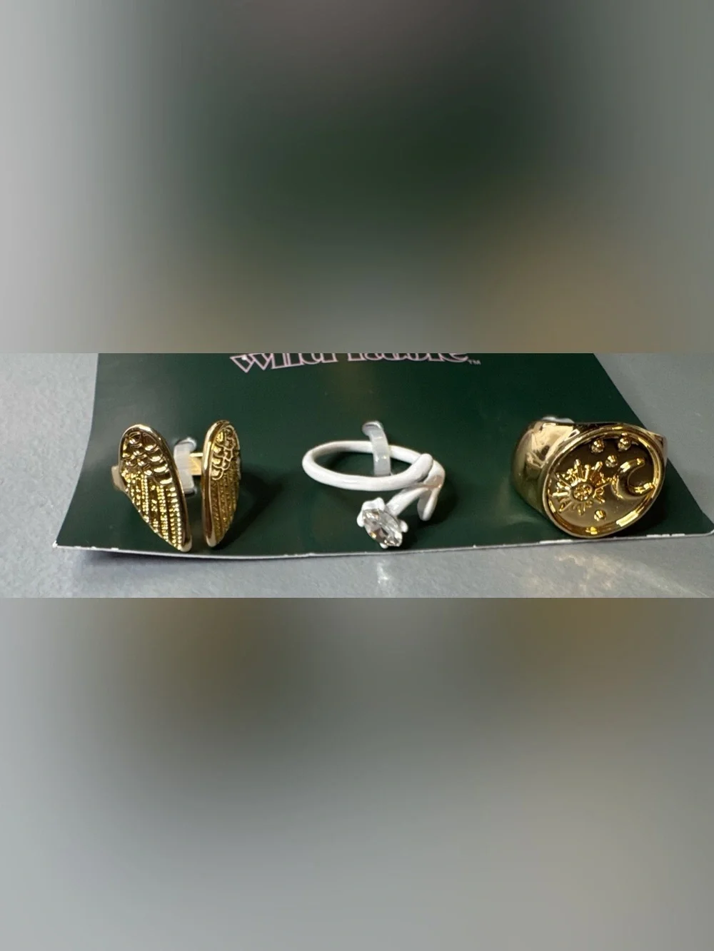 wild fable Gold & White 3-Pack Stackable Ring Set angel wings celestial crystal
